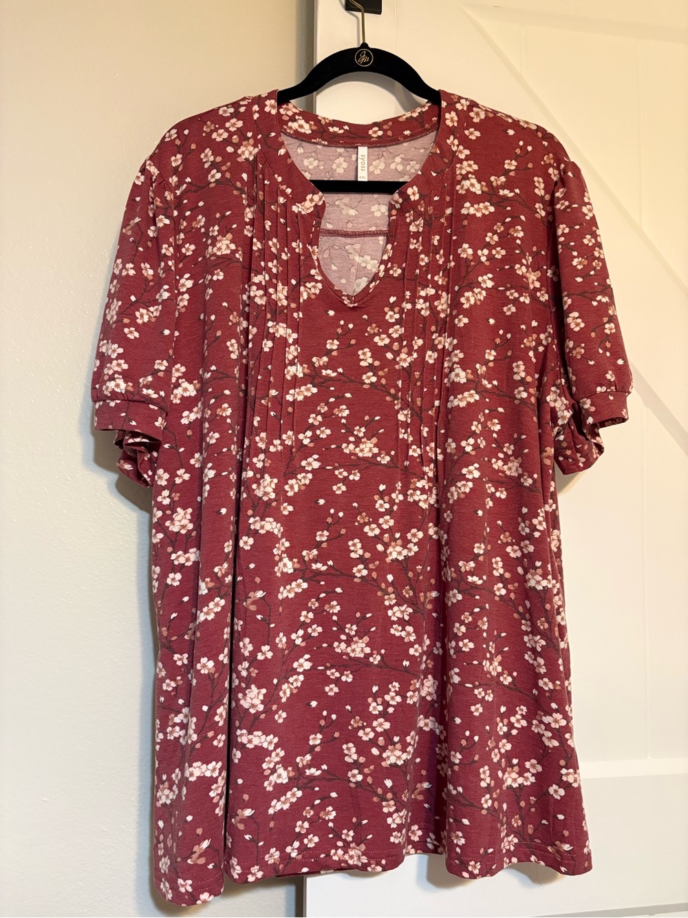 Women’s Floral Notch-Neck Short Sleeve Tunic - Dusty Rose